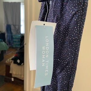 London Times Blue and Silver Long Sleeve Dress